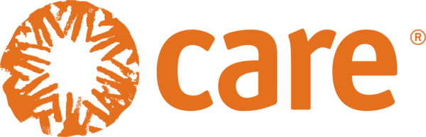 Logotipo CARE, círculo naranja con las manos extendidas seguido de la palabra "CARE".