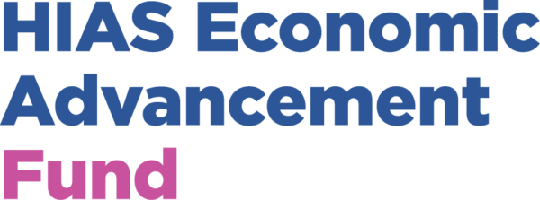 Logotipo en azul y rosa que dice: "HIAS Economic Advancement Fund".