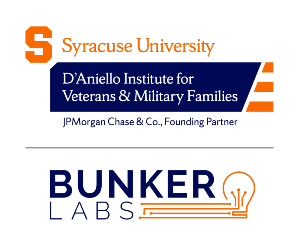 Logo that reads: "Syracuse University D'Aniello Institute for Veterans & Military Families, JPMorgan Chase & Co. Founding Partner" | Bunker Labs