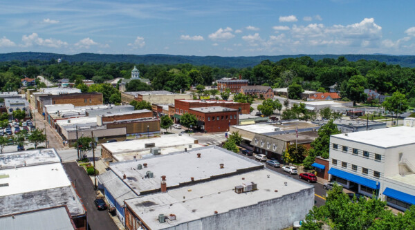 Aerial shot of downtown Toccoa