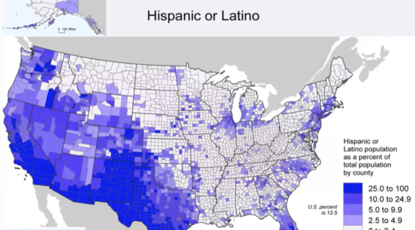 Mapa de EE.UU. con la densidad de población hispana