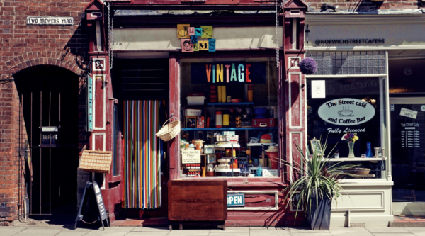 Vintage store storefront in a brick building