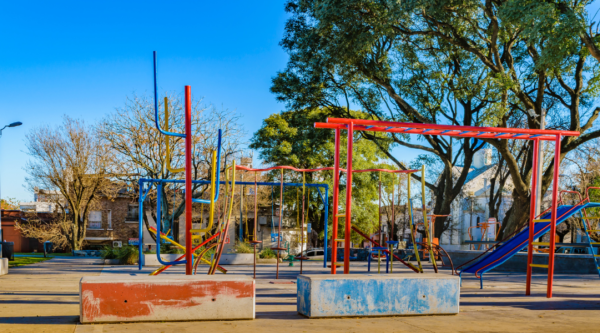 Playground with colorful play structures