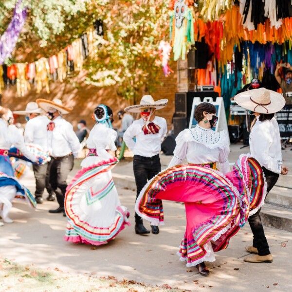 Dancers performing at the Dia de los Muertos celebration.