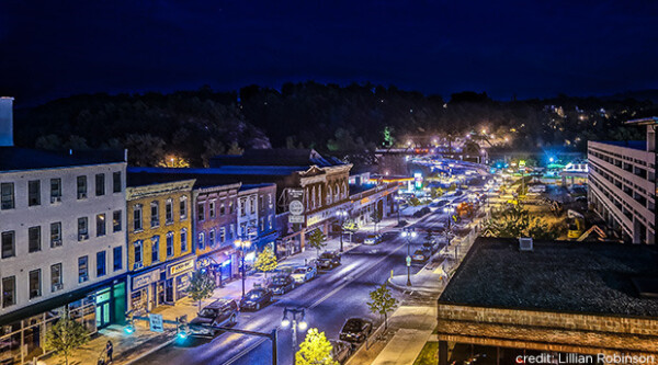 Nighttime shot of Main Street Easton, Pennsylvania