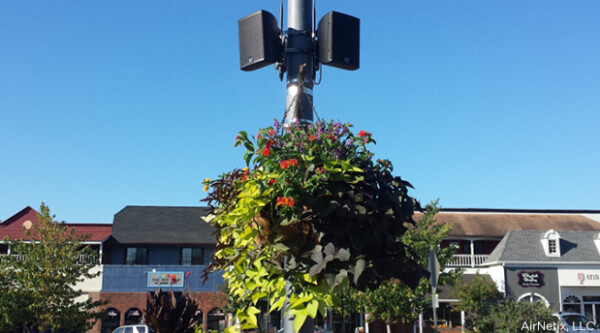 Outdoor speakers on light pole