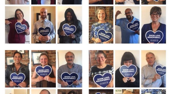 Small Business Saturday promo pic from Downtown Goldsboro, North Carolina, showing all the folks who took the pledge support a small business in their community.