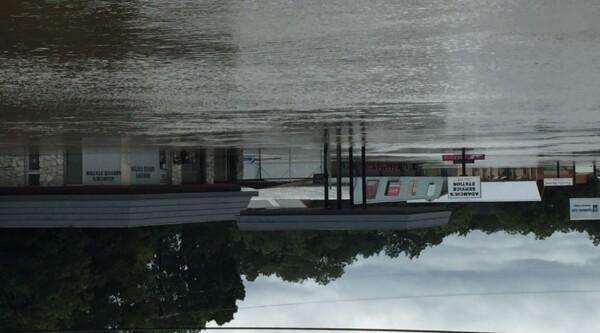 Flooded businesses in La Grange, Texas.