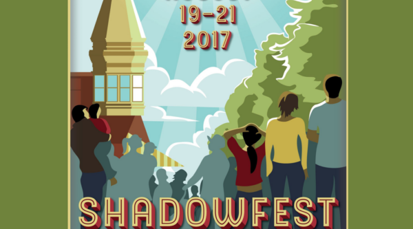 Artistically designed graphic of total solar eclipse reading, "Carbondale Shadowfest: August 19-21 2017"