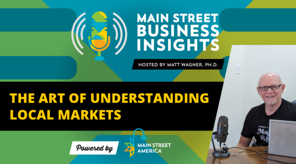 Designed graphic with Main Street Business Insights logo, photo of podcast host Matt Wagner seated next to microphone, with title reading, "The Art of Understanding Local Markets"