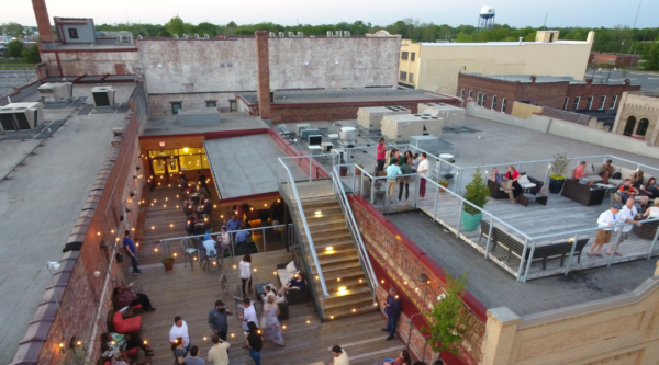 Rooftop event space on top of a historic building