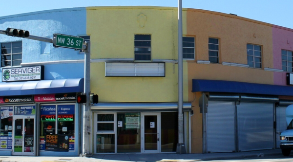 Colorful buildings on a downtown corner