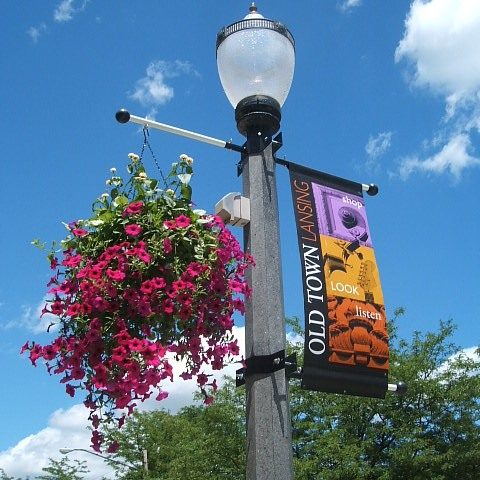 Street lamp banner in downtown Lansing