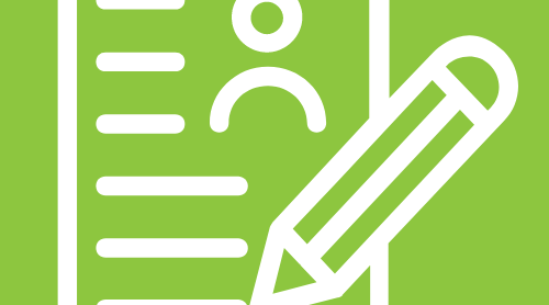 Un cuadrado verde brillante con líneas blancas que representan una solicitud de empleo y un lápiz.
